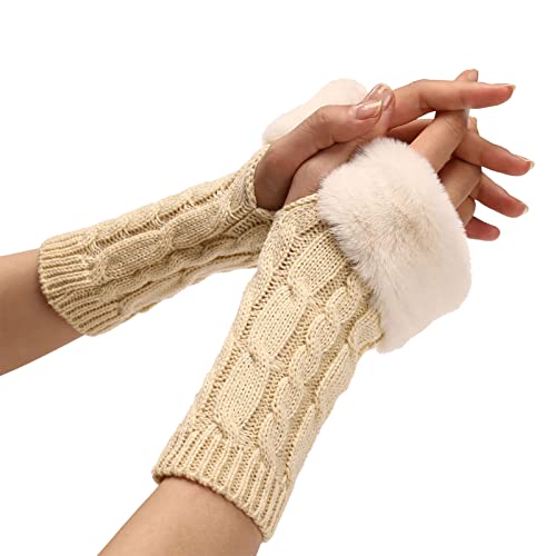 Didadihu Fingerlose Handschuhe Damen - Unisex Thermo Fingerhandschuhe Warm Outdoor Handschuhe Warme Handwärmer Fingerlose Fleece Strickhandschuhe Armstulpen Pulswärmer Schwarz von Didadihu