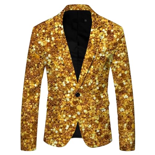 Didadihu Glitzer Anzug Für Männer Glitzer Anzug Pailletten Sakko Slim Fit Karneval Kostüm Pailletten Anzug Glitzer Outfit Silber Festlich Glitzer Blazer Anzüge Smoking Gold XL von Didadihu