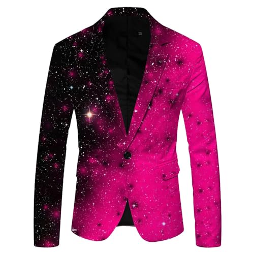 Didadihu Glitzer Anzug Herren Pailletten Sakko Anzugjacke Gold Festlich Glitzer Outfit Glitzer Anzug Slim Fit Karneval Kostüm Pailletten Anzug Smoking Anzüge Hot Pink 3XL von Didadihu