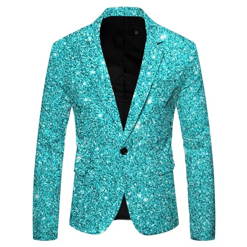 Didadihu Glitzer Herren Glitzer Outfit Anzugjacke Sportlich Party Glitzer Anzug Pailletten Anzug Slim Fit Performance Kostüm Glitzer Blazer Smoking Jacket Blau M von Didadihu