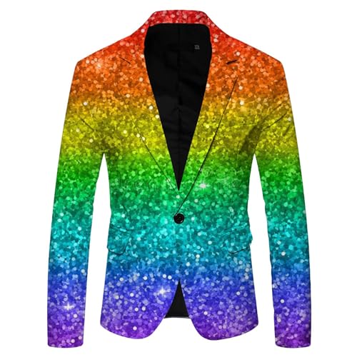 Didadihu Glitzer Herren Glitzer Outfit Anzugjacke Sportlich Party Glitzer Anzug Pailletten Anzug Slim Fit Performance Kostüm Glitzer Blazer Smoking Jacket Light Blue M von Didadihu