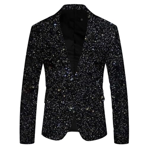 Didadihu Glitzer Herren Pailletten Sakko Anzugjacke Gold Festlich Glitzer Outfit Glitzer Anzug Slim Fit Karneval Kostüm Pailletten Anzug Smoking Anzüge Schwarz S von Didadihu