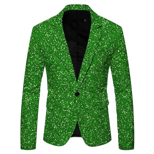 Didadihu Glitzer Jacke Herren Pailletten Sakko Anzugjacke Gold Festlich Glitzer Outfit Glitzer Anzug Slim Fit Karneval Kostüm Pailletten Anzug Smoking Anzüge Grün 3XL von Didadihu