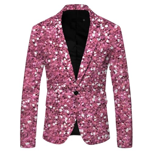 Didadihu Glitzer Jacket Herren Glitzer Anzug Pailletten Sakko Slim Fit Karneval Kostüm Glitzer Outfit Pailletten Anzug Silber Party Glitzer Blazer Smoking Anzüge Rosa M von Didadihu