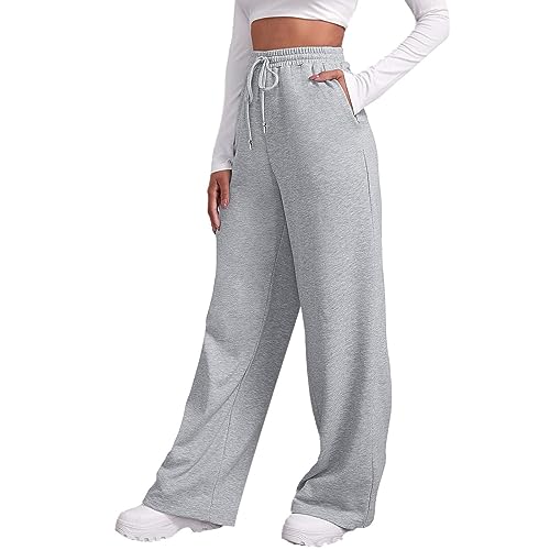 Didadihu Graue Jogginghose Damen - Damen Graue Jogginghose Sporthosen Lang Hosen Baggy Weite Jogginghose High Waist Freizeithosen Sweathose Mit Taschen Teenager Mädchen Y2K von Didadihu