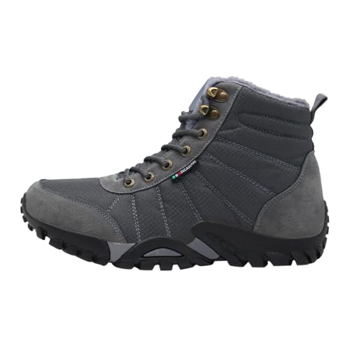 Didadihu Gummistiefel Herren Hiking Boots Schwarz Barefoot Stiefeletten Leder Barfußschuhe Warm Gefüttert Herbst Winterstiefel Winterboots Schneeschuhe Warme Thermo von Didadihu