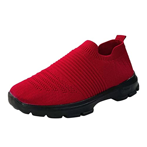 Didadihu Gym Schuhe Damen,Plateau Outdoor Sportschuhe Hallenschuhe Slip On Turnschuhe Slipper Jogging Sneaker Sommerschuhe Trainingsschuhe Mesh Leicht Atmungsaktiv Slip On,Rot,41 EU von Didadihu