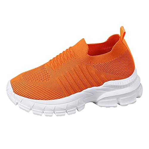 Didadihu Hallenturnschuhe Damen,Plateau Leicht Atmungsaktiv Laufschuhe Hallensportschuhe Slip On Turnschuhe Mesh Jogging Sportschuhe Joggingschuhe Walkingschuhe Slipper Bequem Slip On,Orange,38 EU von Didadihu