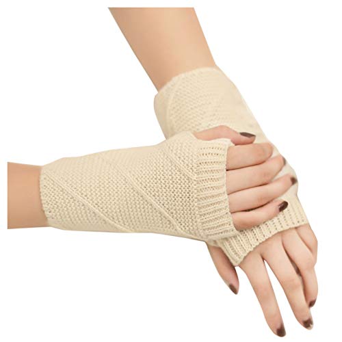 Didadihu Handschuhe Fingerlos Damen, Warme Fingerlos Strickhandschuhe Unisex Gefütterte Wollhandschuhe Paar Handstulpen Warm Kaschmir Gloves Fingerlinge Pulswärmer Herren von Didadihu