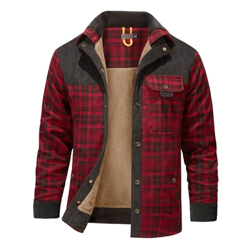 Didadihu Hemdjacke Herren Gefüttert - Winter Flanell Holzfällerjacke Outdoor Teddyfleece Fleecejacke Flanell Arbeitsjacke Innenfleece Karo Thermohemd Winterjacke Fleecejacken Sherpa Mit Fleece von Didadihu