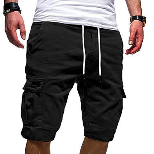 Didadihu Herren-Shorts Kurze Hosen Herren Baumwolle Cargo Bermuda Shorts Sommer Freizeithose Mit Kordelzug Taschen Große Größe (Regulär Fit, M - 5Xl),Schwarz,M von Didadihu