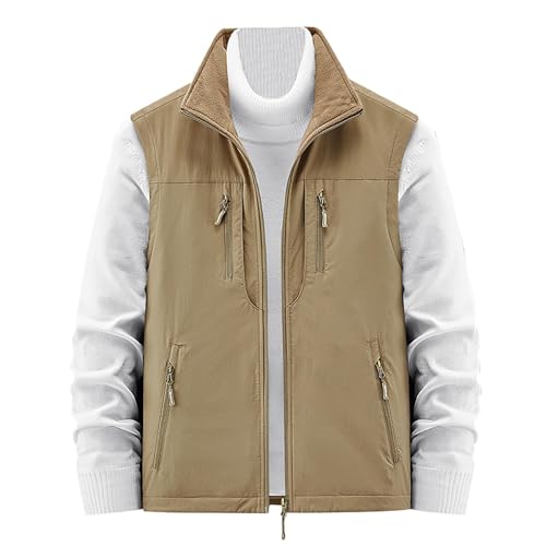 Didadihu Herren Steppweste, Fleece Weste Leichte Arbeitsweste Fleeceweste Ärmellos Schwarz Steppweste Softshellweste Sportweste Gefüttert Slim Fit,Khaki,L von Didadihu