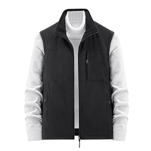 Didadihu Herren Steppweste, Herbst Winter Weste Schwarz Fleeceweste Arbeitsweste Kapuze Kurz Ärmellos Jacke Softshellweste Vest Ärmellos Plüsch,Schwarz,5Xl von Didadihu