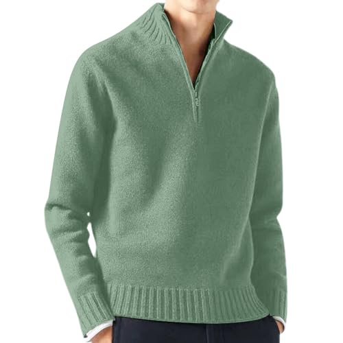 Didadihu Herren Strickpullover Half Zip Blau Merino Strickpullover Ohne Kapuze Pulli Fleece Grobstrick Pullover Mit Kragen Wolle Rollkragenpullover Pullover Strickpullover Weiss Winter von Didadihu