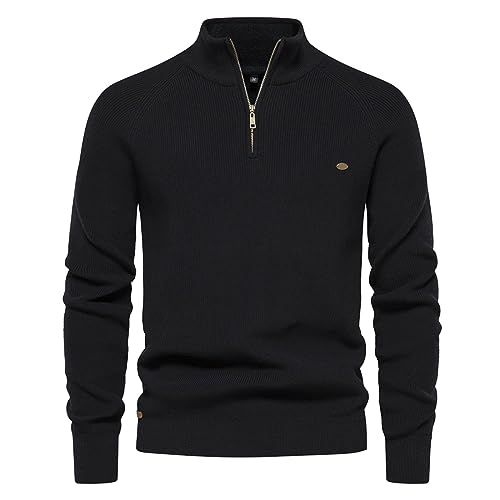 Didadihu Herren Strickpullover Half Zip V Usschnitt Dicke Winterpullover Half Zip Pulli Dicke Strickpullover Feinstrick Tactical Sweater Pulli Pullover Modern Rolli von Didadihu