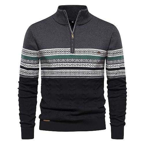 Didadihu Herren Troyer Mit Reißverschluss Turtleneck Wolle Strickpullover Dicker Grobstrick Pullover Dicke Grobstrick Pullover Slim Fit Mit Kragen Sweater Winterpullover Sweater Weiß Reißverschluss von Didadihu