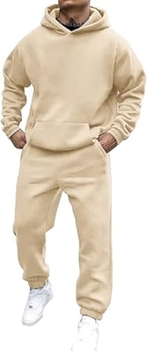 Didadihu Jogginganzug Herren Trainingsanzug Hausanzug Mit Oversized Essentials Pullover Y2K Stussy Hoodie Und Baggy Baumwolle Jogginghose Lang Trainingshose Jogger,Beige,3XL von Didadihu