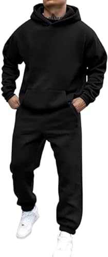 Didadihu Jogginganzug Herren Trainingsanzug Hausanzug Mit Oversized Essentials Pullover Y2K Stussy Hoodie Und Baggy Baumwolle Jogginghose Lang Trainingshose Jogger,Black,XL von Didadihu