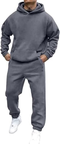 Didadihu Jogginganzug Herren Trainingsanzug Hausanzug Mit Oversized Essentials Pullover Y2K Stussy Hoodie Und Baggy Baumwolle Jogginghose Lang Trainingshose Jogger,Dark Gray,3XL von Didadihu