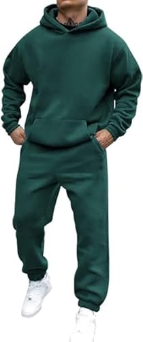 Didadihu Jogginganzug Herren Trainingsanzug Hausanzug Mit Oversized Essentials Pullover Y2K Stussy Hoodie Und Baggy Baumwolle Jogginghose Lang Trainingshose Jogger,Green,3XL von Didadihu