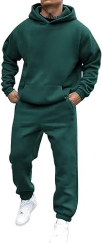 Didadihu Jogginganzug Herren Trainingsanzug Hausanzug Mit Oversized Essentials Pullover Y2K Stussy Hoodie Und Baggy Baumwolle Jogginghose Lang Trainingshose Jogger,Green,S von Didadihu