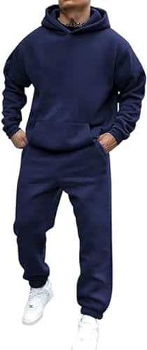 Didadihu Jogginganzug Herren Trainingsanzug Hausanzug Mit Oversized Essentials Pullover Y2K Stussy Hoodie Und Baggy Baumwolle Jogginghose Lang Trainingshose Jogger,Navy,3XL von Didadihu