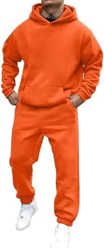 Didadihu Jogginganzug Herren Trainingsanzug Hausanzug Mit Oversized Essentials Pullover Y2K Stussy Hoodie Und Baggy Baumwolle Jogginghose Lang Trainingshose Jogger,Orange,L von Didadihu