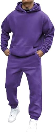 Didadihu Jogginganzug Herren Trainingsanzug Hausanzug Mit Oversized Essentials Pullover Y2K Stussy Hoodie Und Baggy Baumwolle Jogginghose Lang Trainingshose Jogger,Purple,L von Didadihu