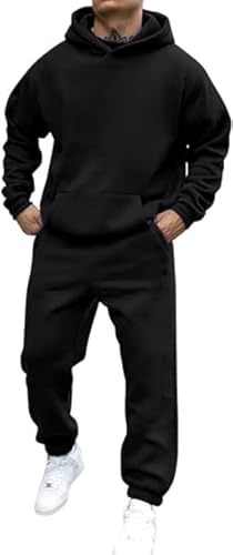 Didadihu Jogginganzug Herren Trainingsanzug Hausanzug Mit Oversized Essentials Pullover Y2K Stussy Kapuzenpullover Und Baggy Baumwolle Jogginghose Lang Trainingshose Jogger,Black,M von Didadihu