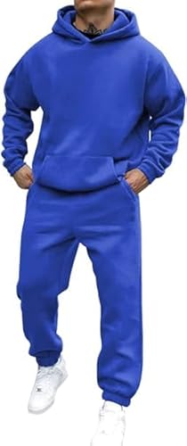 Didadihu Jogginganzug Herren Trainingsanzug Hausanzug Mit Oversized Essentials Pullover Y2K Stussy Kapuzenpullover Und Baggy Baumwolle Jogginghose Lang Trainingshose Jogger,Blue,XXL von Didadihu