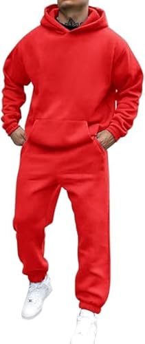 Didadihu Jogginganzug Herren Trainingsanzug Hausanzug Mit Oversized Essentials Pullover Y2K Stussy Kapuzenpullover Und Baggy Baumwolle Jogginghose Lang Trainingshose Jogger,Red,XXL von Didadihu