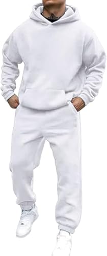 Didadihu Jogginganzug Herren Trainingsanzug Hausanzug Mit Oversized Essentials Pullover Y2K Stussy Kapuzenpullover Und Baggy Baumwolle Jogginghose Lang Trainingshose Jogger,White,S von Didadihu