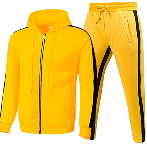 Didadihu Jogginganzug Herren Trainingsanzug Hausanzug Mit Sport Outdoor Reißverschluss Sweatjacke Kapuzenjacke Kapuzenpullover Und Baggy Baumwolle Jogginghose Lang Trainingshose Jogger,#2 Gelb,M von Didadihu