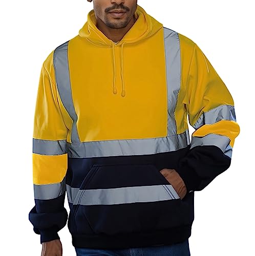 Didadihu Kapuzenpullover Herren, Leuchtend Warnjacke Reflective Herbst Sweatshirt Arbeitspullover Warnschutz Hoodie Work Orange Kapuzenpullover Straßenarbeitskleidung Jacke von Didadihu