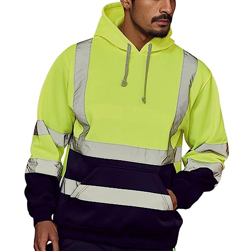 Didadihu Kapuzenpullover Herren, Reflective Arbeitskleidung Leuchtend Gelb Sicherheitsjacke Jacke Arbeitskleidung Sichtbarkeit Pullover Reflexstreifen Sanitation Arbeitsjacke Sweatjacke Kapuzenjacke von Didadihu