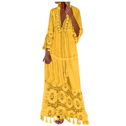 Didadihu Langes Kleid Damen 3/4 Ärmel V-Ausschnitt Maxikleid Sommerkleid Vintage Boho Hippie Kleid lang Floral Party Spitzenkleid Strandkleid Cocktailkleid,Gelb,M Didadihu Langes Kleid Damen 3/4 Ärmel V-Ausschnitt Maxikleid Sommerkleid Vintage Boho Hippie Kleid lang Floral Party Spitzenkleid Strandkleid Cocktailkleid,Gelb,M von Didadihu