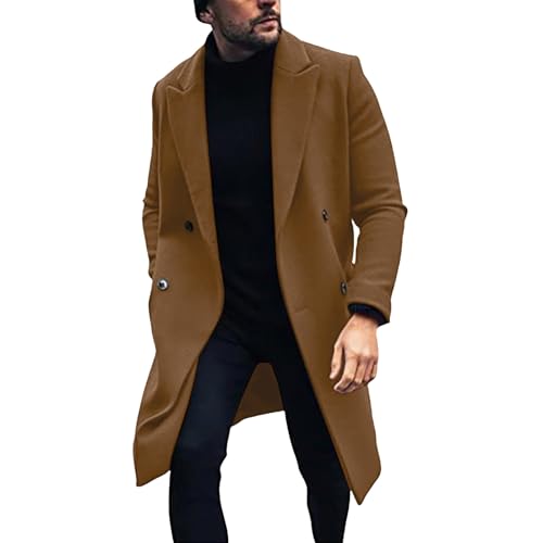 Didadihu Mantel Herren Lang, Braun Mittellang Winter Jacke Kaschmir Wolle Parka Lang Peacoat Business Warm Wollmantel Herrenmantel Filzmantel Long Maenner von Didadihu