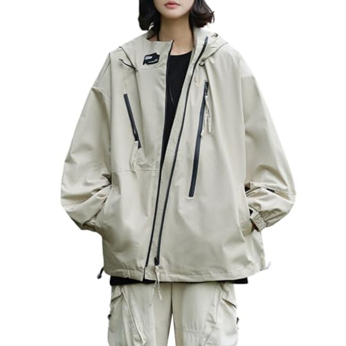 Didadihu Regenjacke Damen Wasserdicht Atmungsaktiv Raincoat Women Große Größen Sommer Superleichte Übergang Regenmantel Festival Bunte Windbreaker 3in1 Rain Jacket Wachsjacke Wanderjacke Beige XXL von Didadihu