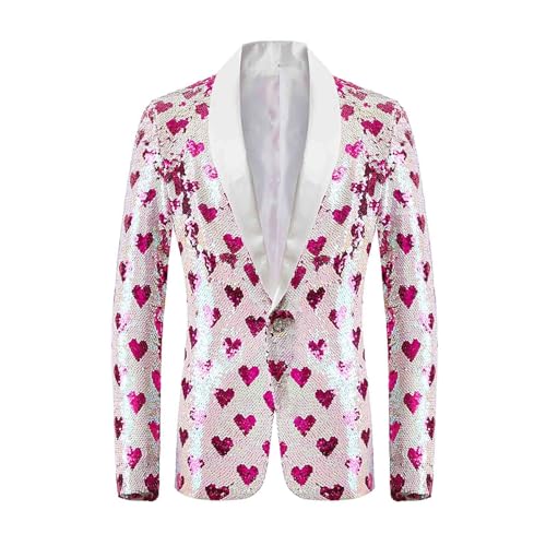 Didadihu Sakko Herren Glitzer Anzug Jacket Silvester Hochzeit Anzugjacke Anzüge Hochzeit Party Glitzer Blazer Karneval Kostüm Sakkos,Hot Pink,M von Didadihu