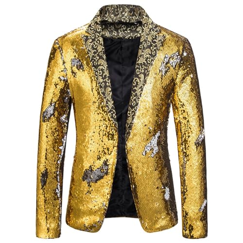 Didadihu Sakko Herren Glitzer Anzug Karneval Kostüm Gold Slim Fit Anzugjacke Anzüge Hochzeit Silvester Glitzer Blazer Sakkos Jacket,Gold,M von Didadihu