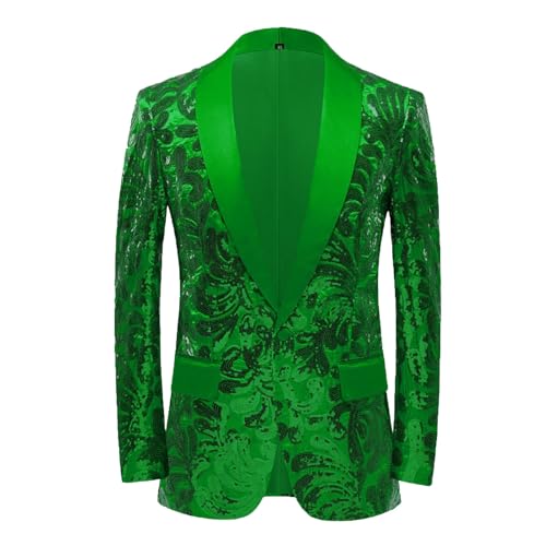 Didadihu Sakko Herren Pailletten Anzug Karneval Kostüm Festlich Party Glitzer Anzug Jacket Gold Slim Fit Glitzer Outfit Sakkos Anzüge,Grün,M von Didadihu