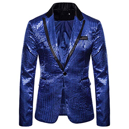 Didadihu Sakko Herren Pailletten Sakko Anzüge Hochzeit Party Anzugjacke Smoking Silvester Festlich Glitzer Outfit Sakkos Jacket,Blau,L von Didadihu