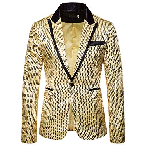 Didadihu Sakko Herren Pailletten Sakko Anzüge Hochzeit Party Anzugjacke Smoking Silvester Festlich Glitzer Outfit Sakkos Jacket,Gold,XL von Didadihu