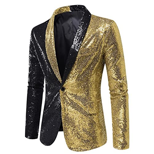 Didadihu Sakko Herren Pailletten Sakko Jacket Hochzeit Gold Anzugjacke Karneval Kostüm Slim Fit Party Glitzer Blazer Anzüge Smoking,Gold,S von Didadihu