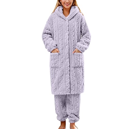 Didadihu Schlafanzug Damen Langarm Plüsch Loungewear Stitch Große Größen Nachtwäsche Zweiteiliger Hausanzug Sexy Ladies Schlafanzug Set Jumpsuit Unterwäsche Winter Knopfleiste von Didadihu