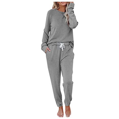 Didadihu Schlafanzug Damen Set Frottee Matching Nachtwäsche Lang Aesthetic Stillpyjama Baumwolle Schlafanzug Kariert Große Größen Winterschlafanzug Pyjama Hosen Hausanzug von Didadihu