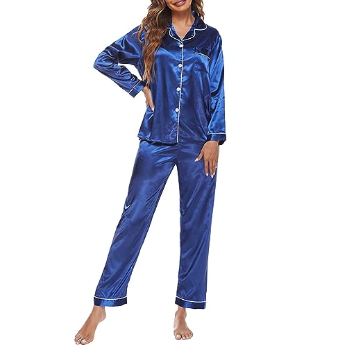 Didadihu Schlafanzug Damen Winter Warm XL Pyjamas Set Lang Fleece Schlafanzug Baumwolle Winterschlafanzug Kurz Kuschel Pyjama Pyjamahose Schlafanzug von Didadihu