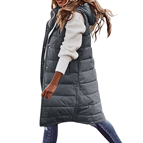 Didadihu Schwarze Weste Damen, Warm Winterjacke Wasserdicht Elegant Steppjacke Lang Winterweste Ärmellose Norweger Longweste Outdoor Mit Kapuze Reitweste Daunenjacken Outdoorweste von Didadihu