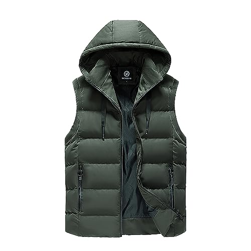 Didadihu Softshell Weste Herren, Kapuze Arbeitsweste Plüsch Steppweste Winterweste Herbst Winter Wärme Ärmellos Jacke Vest Pufferweste Stehkragen Warm,Grün,L von Didadihu