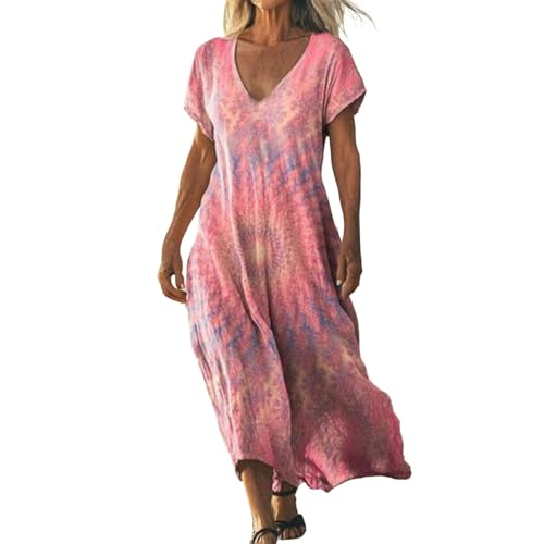 Didadihu Sommerkleid Damen Lang Boho Strandkleid Elegant Maxikleid V-Ausschnitt Kurzarm Sommer Tunika Kleid Leicht Luftig,02 Hellrosa,XL Didadihu Sommerkleid Damen Lang Boho Strandkleid Elegant Maxikleid V-Ausschnitt Kurzarm Sommer Tunika Kleid Leicht Luftig,02 Hellrosa,XL von Didadihu